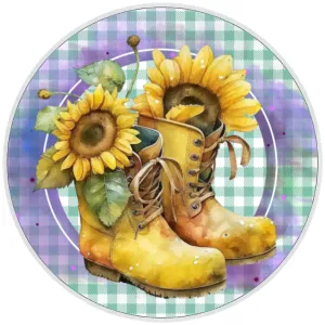 10” Sunflower Boot Wreath Sign, Home Decor, Aluminum, The Ritzy Cactus