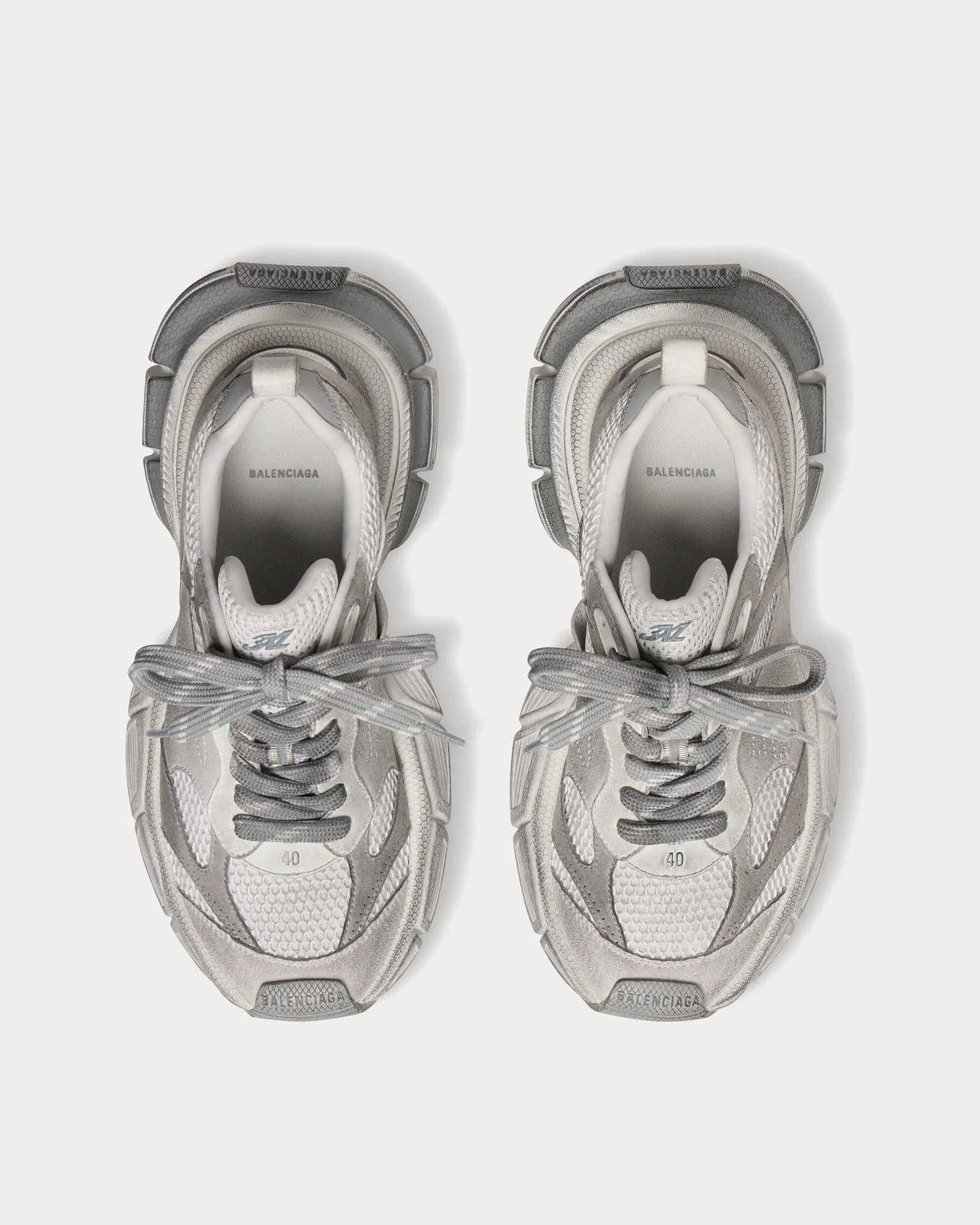 3XL Mesh & Suede-Like Light Grey Low Top Sneakers