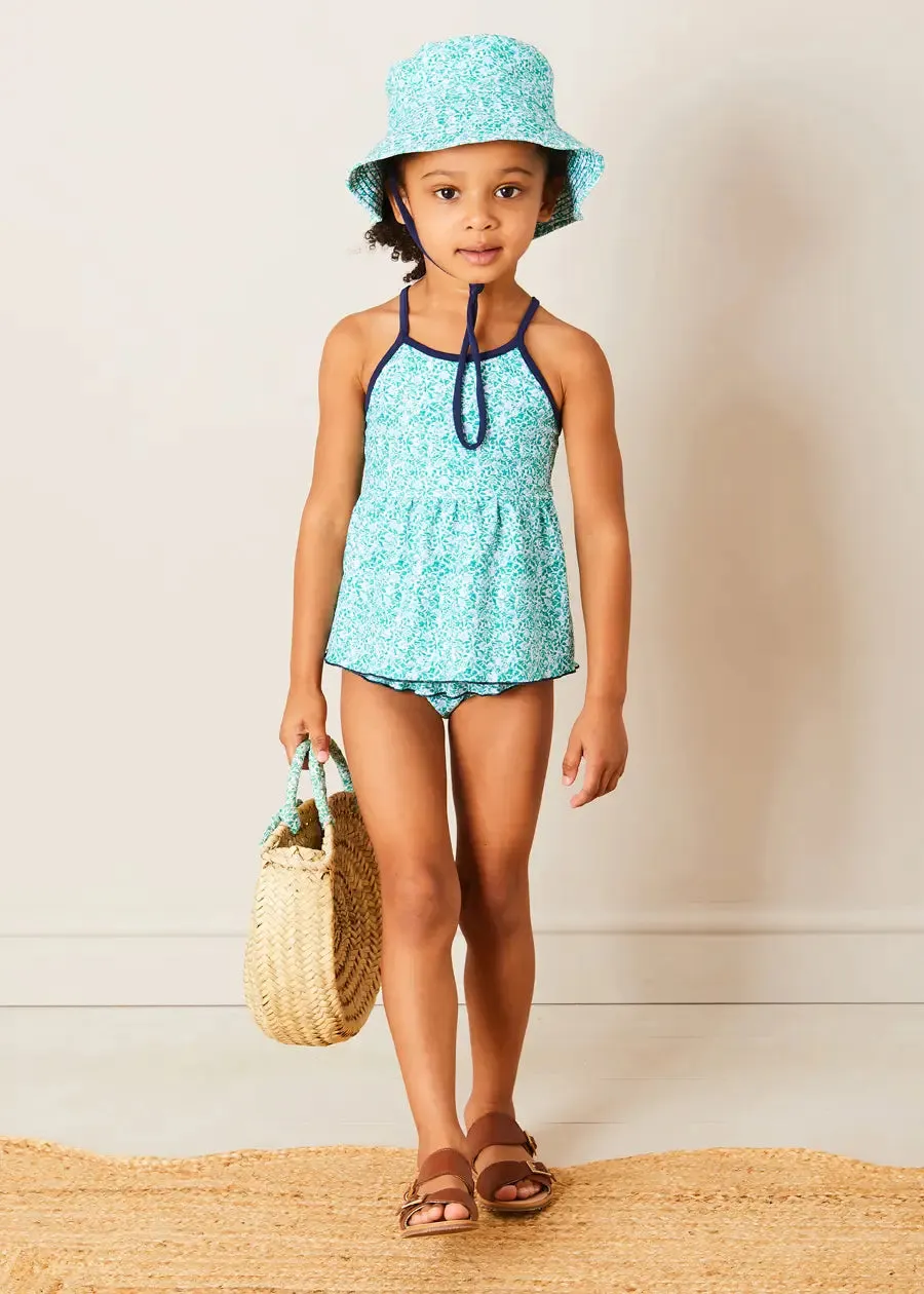 Adelaide Floral Beach Hat in Green (S-M)