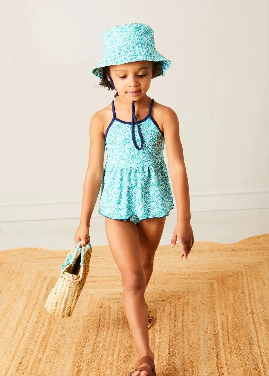 Adelaide Floral Beach Hat in Green (S-M)