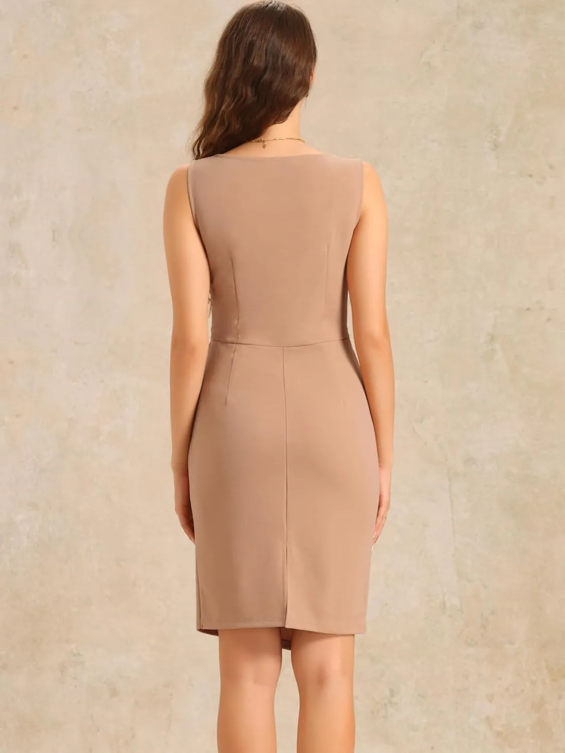 Allegra K Business Casual Dress for Women's Boat Neck Sleeveless Ruched Office Summer Pencil Dresses
