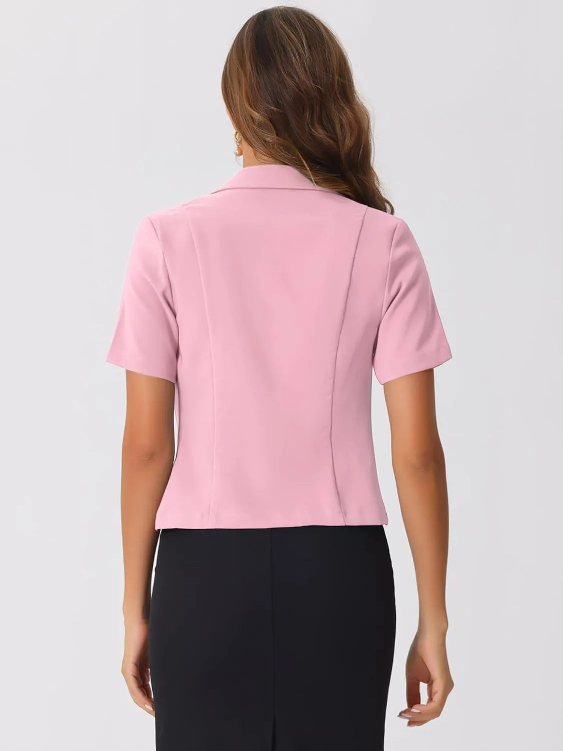 Allegra K Women's Business Casual Lapel Short Sleeve Open Front Cropped Work Office Blazer