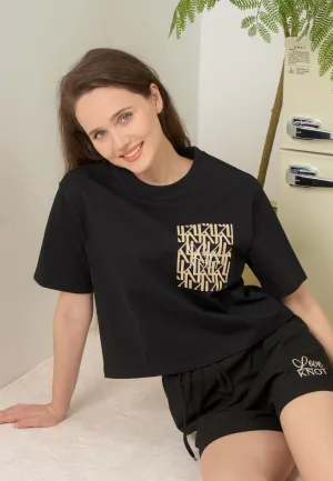Amour Round Neck Cotton Top (Black)