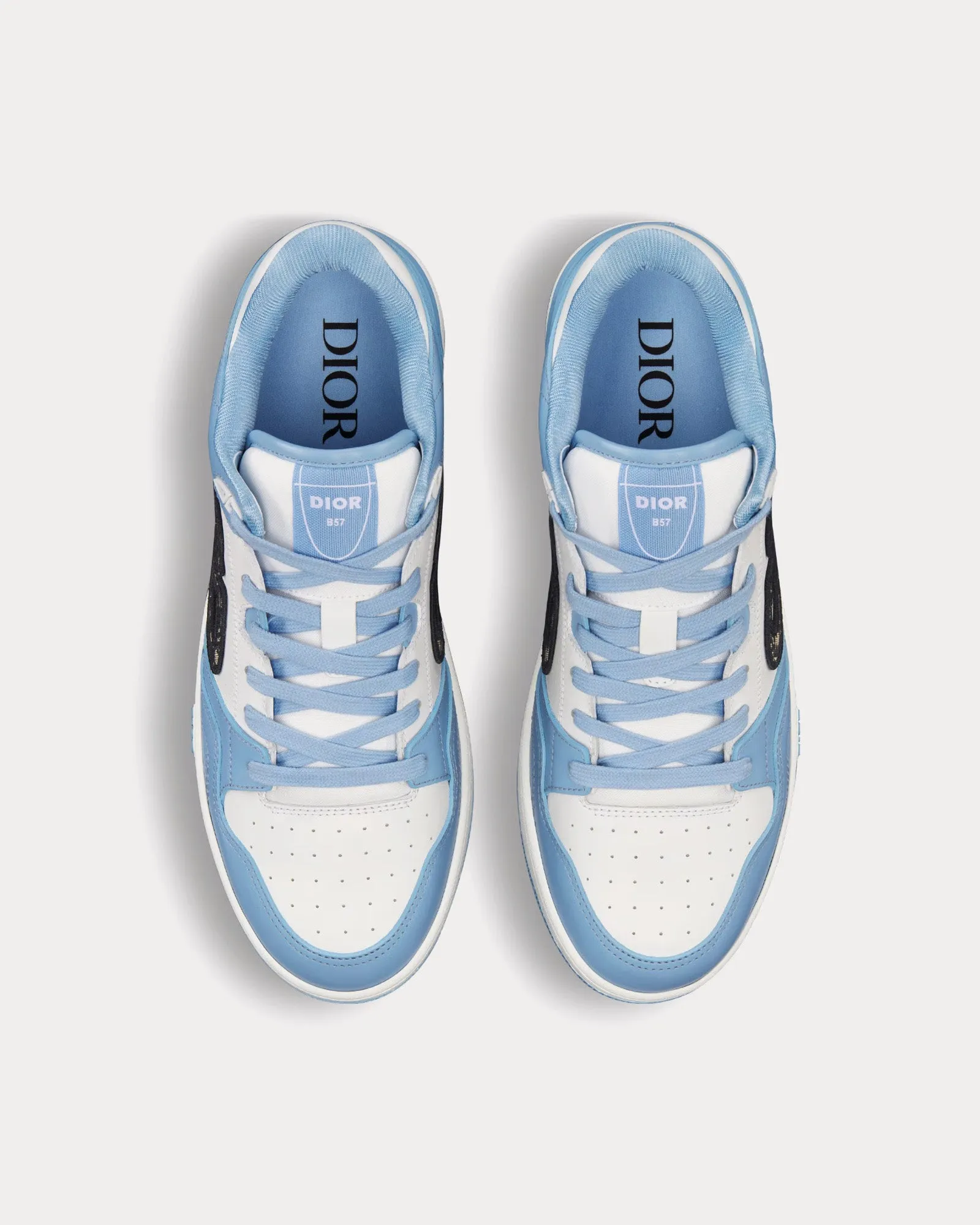 B57 Light Blue and White Smooth Calfskin with Beige and Black Dior Oblique Jacquard Low Top Sneakers