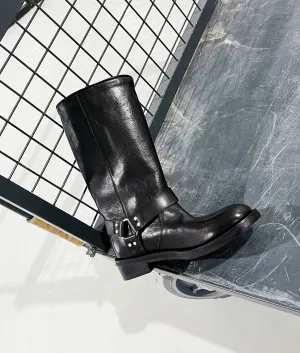 Black Leather Mid-Calf Boots