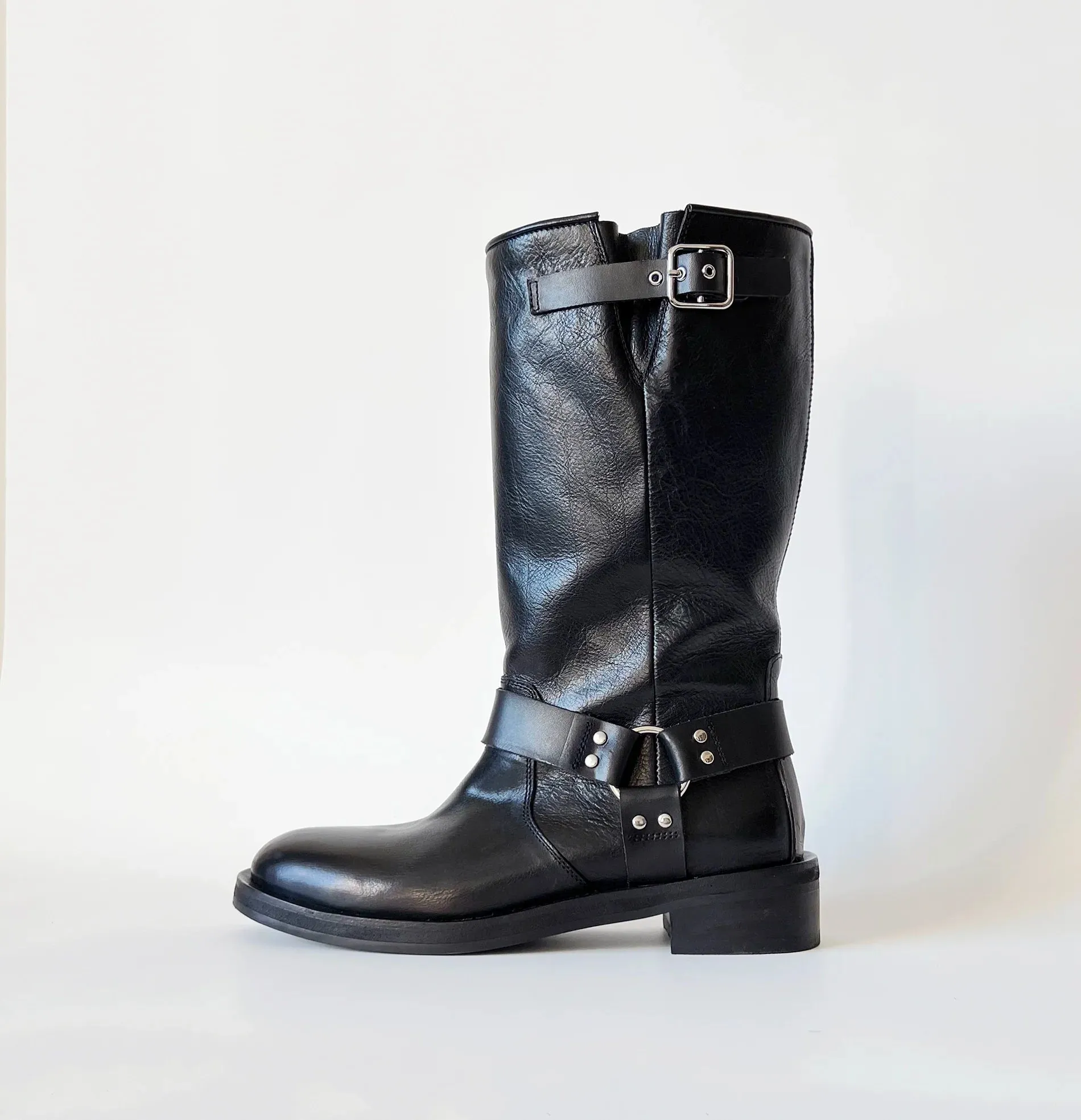 Black Leather Mid-Calf Boots