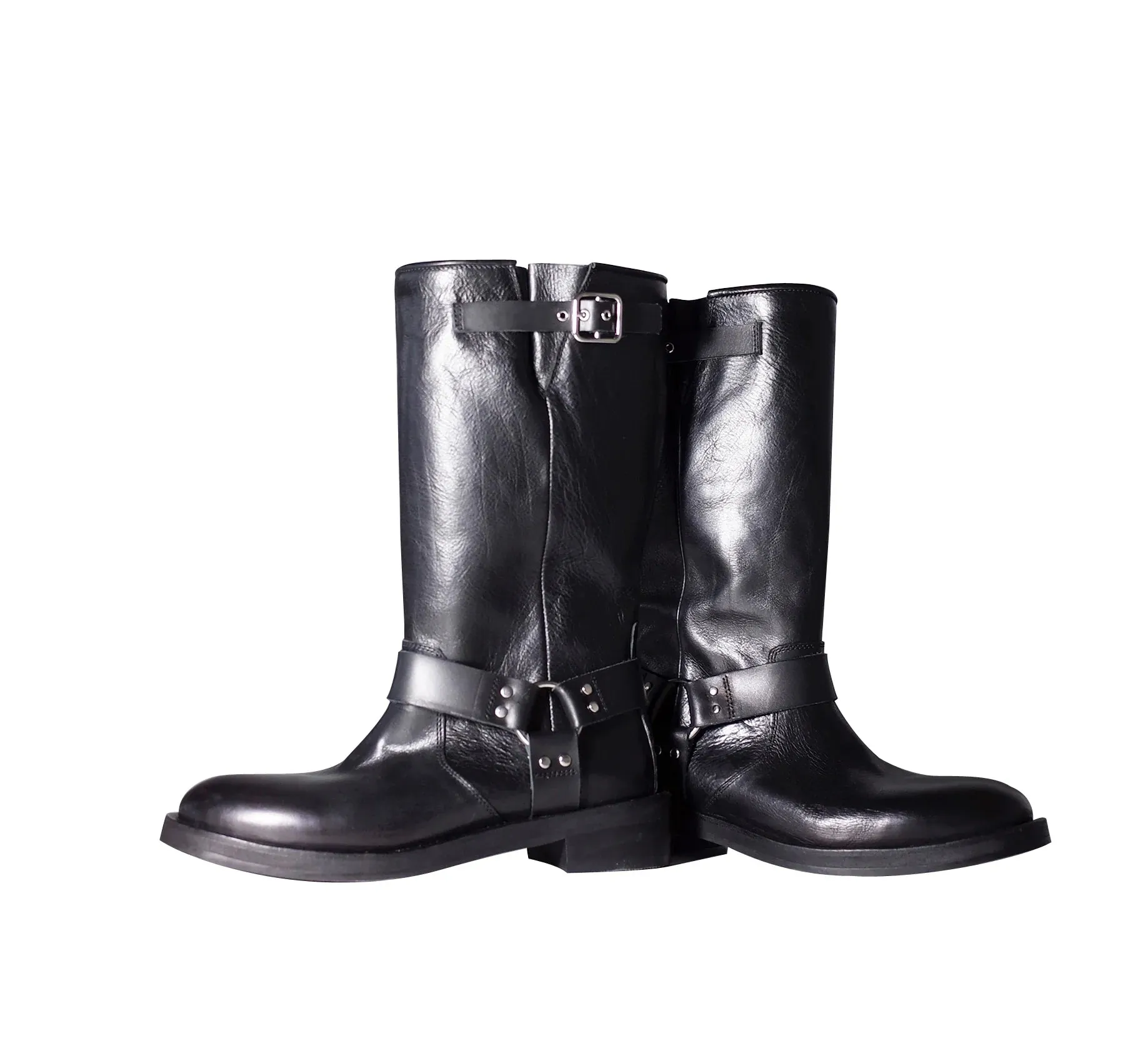 Black Leather Mid-Calf Boots