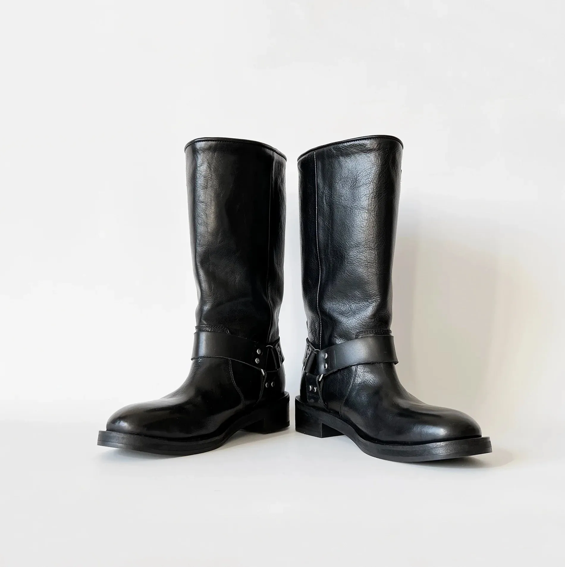 Black Leather Mid-Calf Boots
