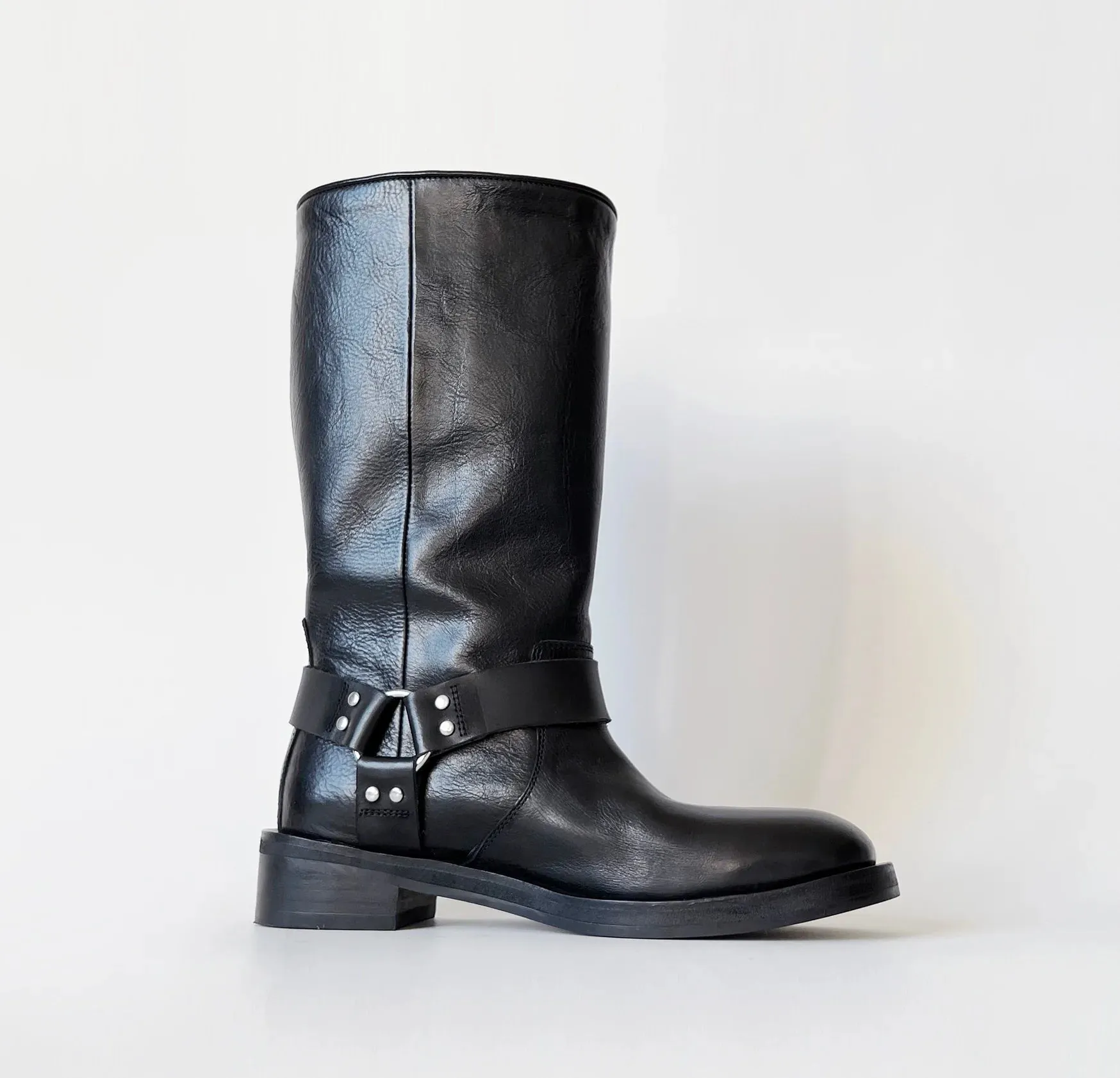 Black Leather Mid-Calf Boots