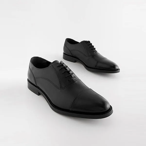 Black Leather Oxford Toecap Shoes
