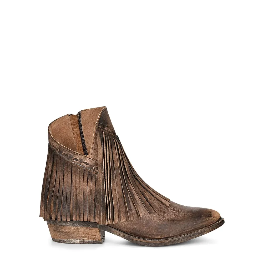 Corral Circle G Women's 6.5" Dark Brown Zipper & Fringe Pointed Toe Ankle Boot
