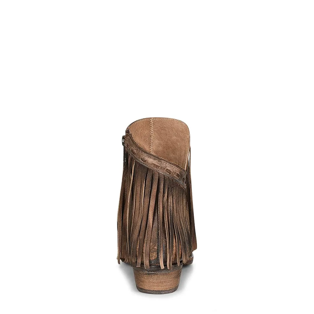 Corral Circle G Women's 6.5" Dark Brown Zipper & Fringe Pointed Toe Ankle Boot