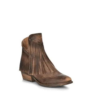 Corral Circle G Women's 6.5" Dark Brown Zipper & Fringe Pointed Toe Ankle Boot