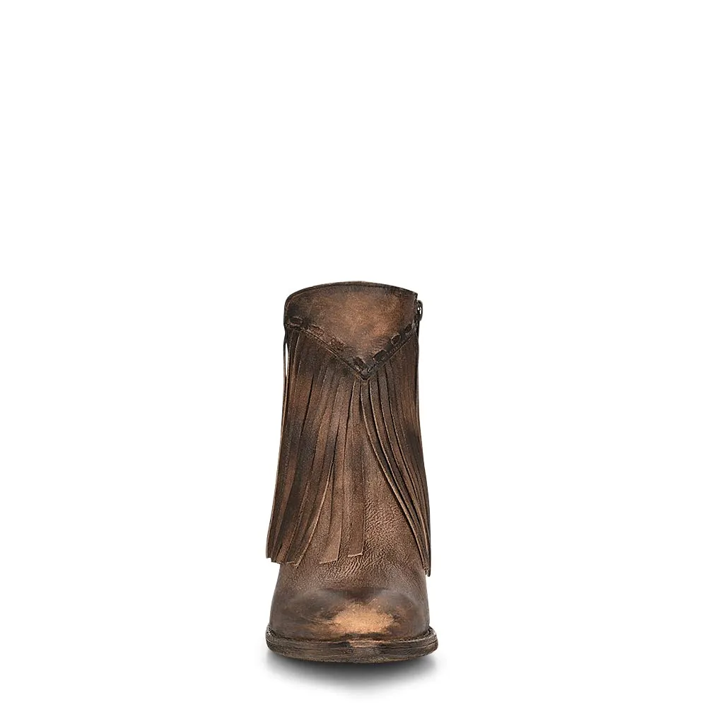 Corral Circle G Women's 6.5" Dark Brown Zipper & Fringe Pointed Toe Ankle Boot