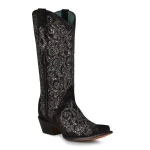 Corral Women's 13" Black Overlay & Embroidery Snip Toe Western Boot