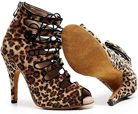 DKZSYIM Women's Latin Dance Shoes,Lace-up Salsa Party Wedding Ankle Boot Sandals,Model YCL361