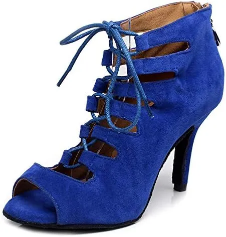 DKZSYIM Women's Latin Dance Shoes,Lace-up Salsa Party Wedding Ankle Boot Sandals,Model YCL361