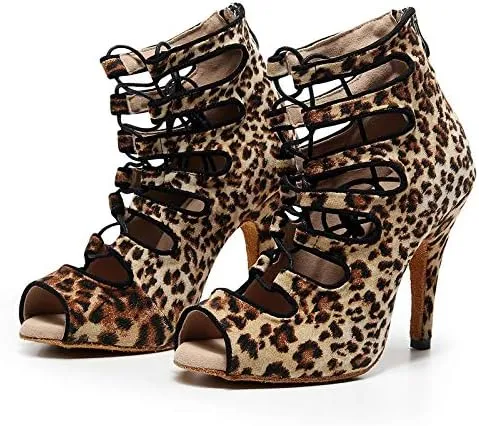 DKZSYIM Women's Latin Dance Shoes,Lace-up Salsa Party Wedding Ankle Boot Sandals,Model YCL361