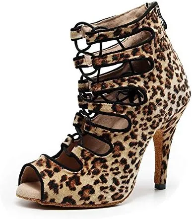 DKZSYIM Women's Latin Dance Shoes,Lace-up Salsa Party Wedding Ankle Boot Sandals,Model YCL361