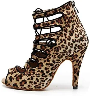 DKZSYIM Women's Latin Dance Shoes,Lace-up Salsa Party Wedding Ankle Boot Sandals,Model YCL361