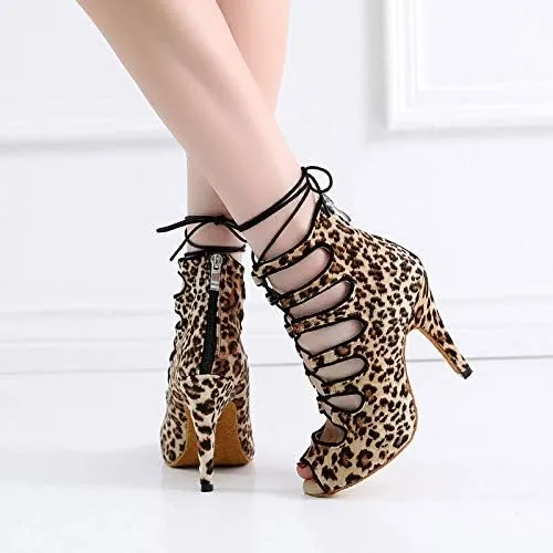 DKZSYIM Women's Latin Dance Shoes,Lace-up Salsa Party Wedding Ankle Boot Sandals,Model YCL361