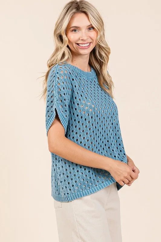 Easy Breezy Cerulean Short Sleeve Knit Top
