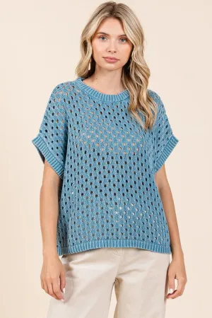 Easy Breezy Cerulean Short Sleeve Knit Top