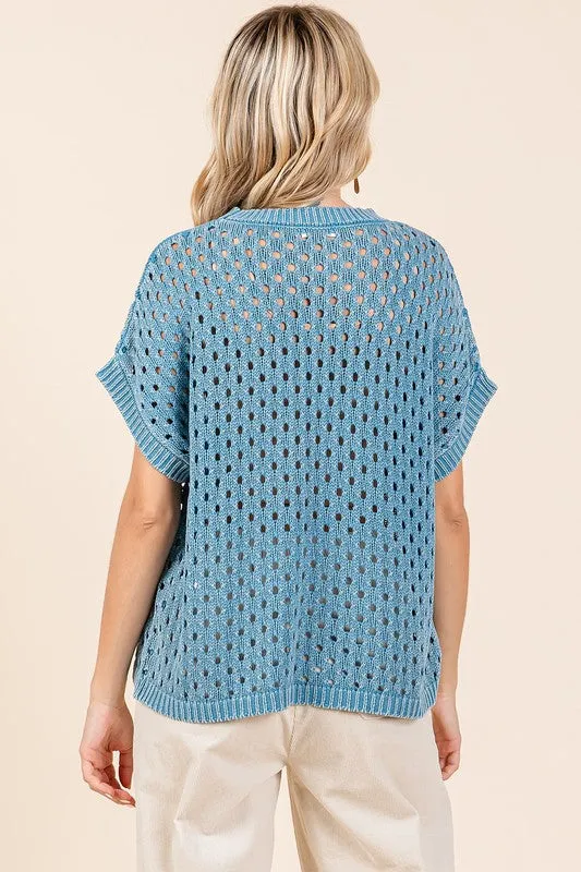 Easy Breezy Cerulean Short Sleeve Knit Top