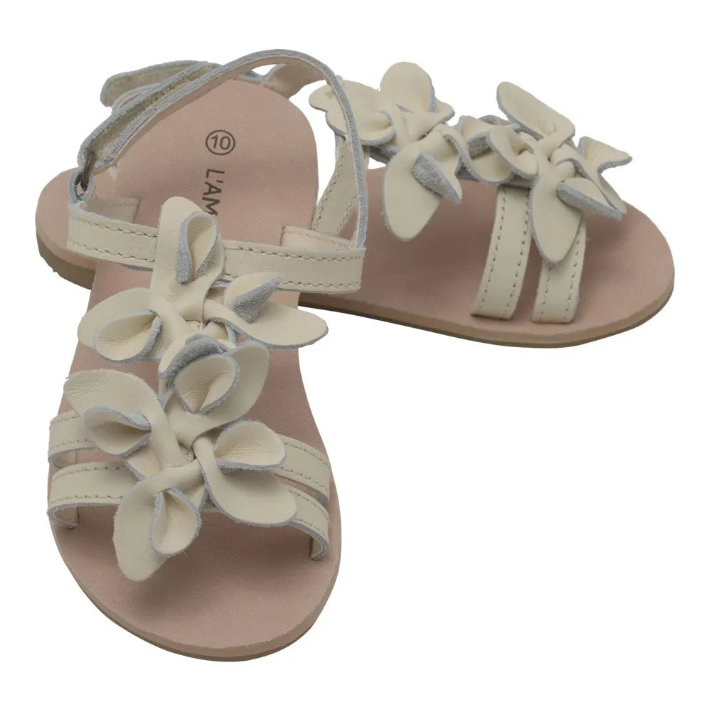 Girls Cream Flower Blossom Accent Strap Sandals 7-10 Toddler