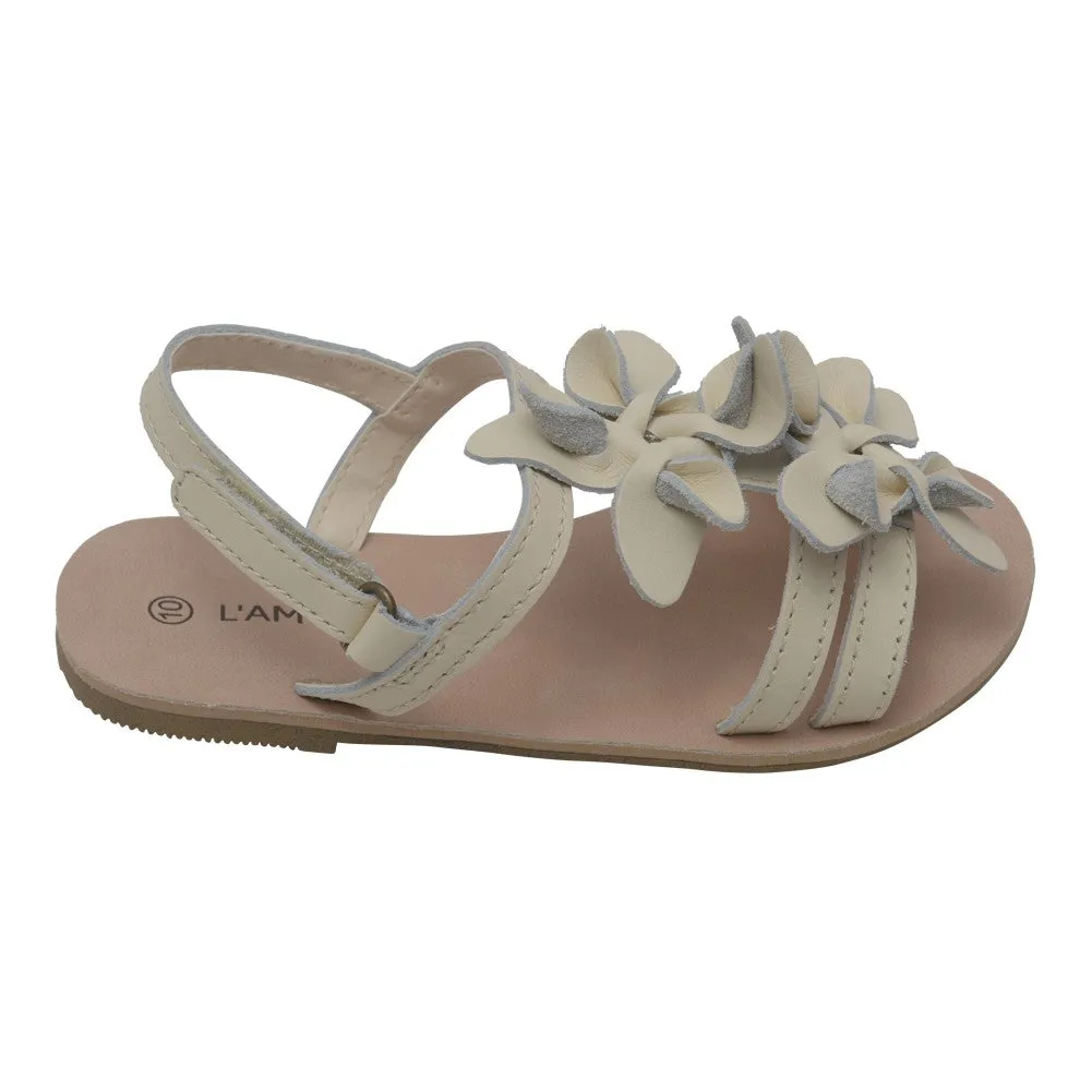 Girls Cream Flower Blossom Accent Strap Sandals 7-10 Toddler