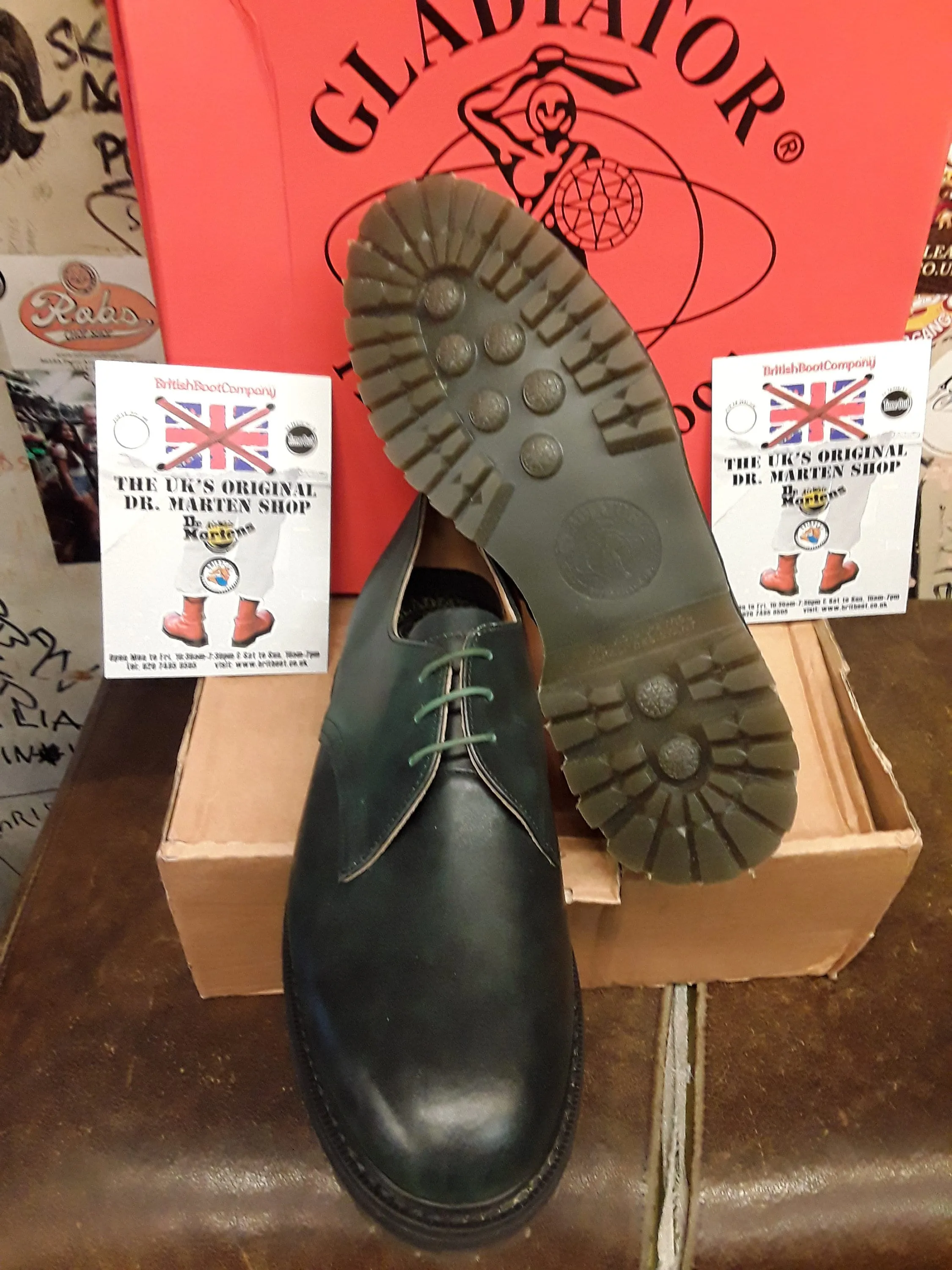 Gladiator 3 Hole Made in England Green Waxy Leather Size 10