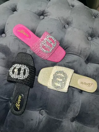 Glamour Gemstone Slides (Black)