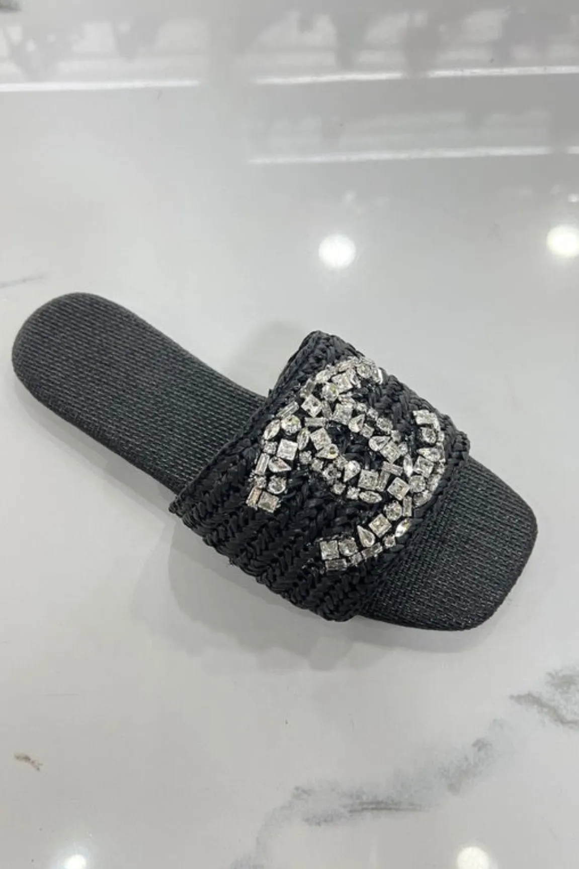 Glamour Gemstone Slides (Black)