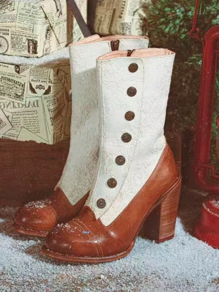 Handmade Vintage Lace & Leather Victorian Boots - Floral Patterned Goat Leather