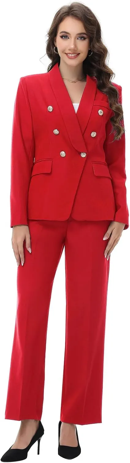 Lamgool Womens Suits 2 Piece Set Shawl Lapel Jacket and Pants Business Casual Outfits