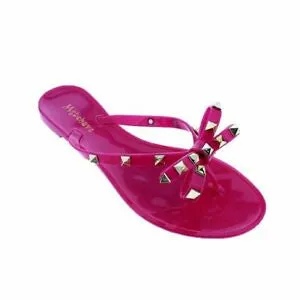 Liliana Jelli-40 Women Jubilee Jelly Thong Studded Accents Chic Flat Sandal Magenta-SHW