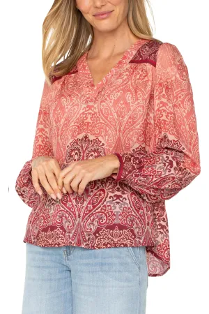 Liverpool Long Sleeve V-Neck Popover Blouse
