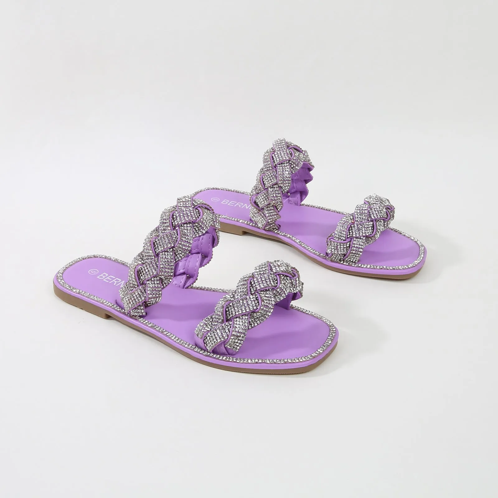 Maddy Rhinestone Braided Slide Sandals