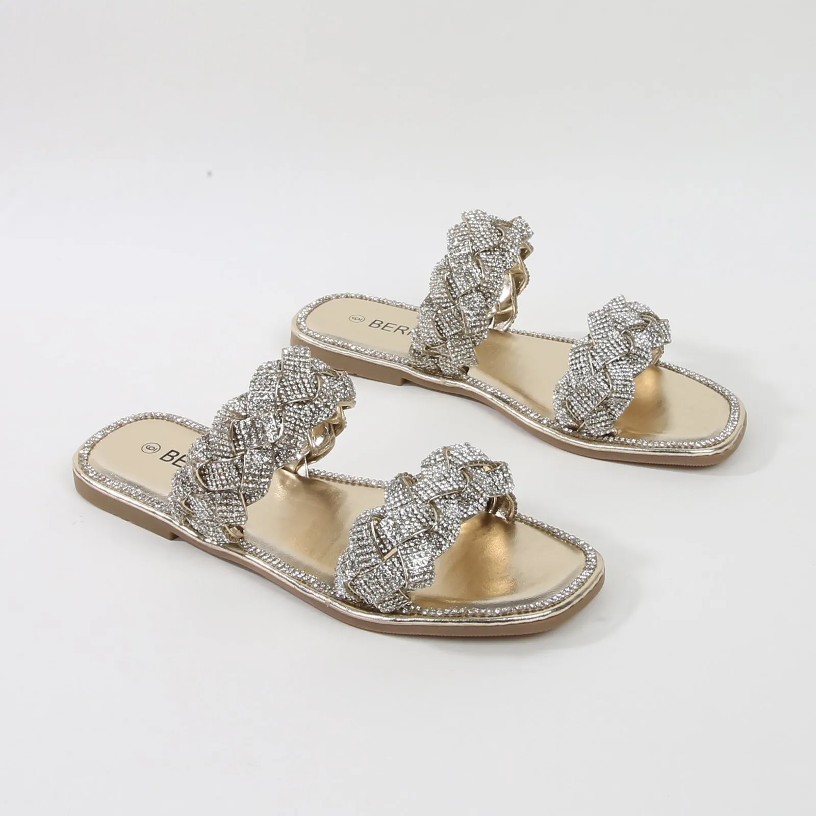 Maddy Rhinestone Braided Slide Sandals