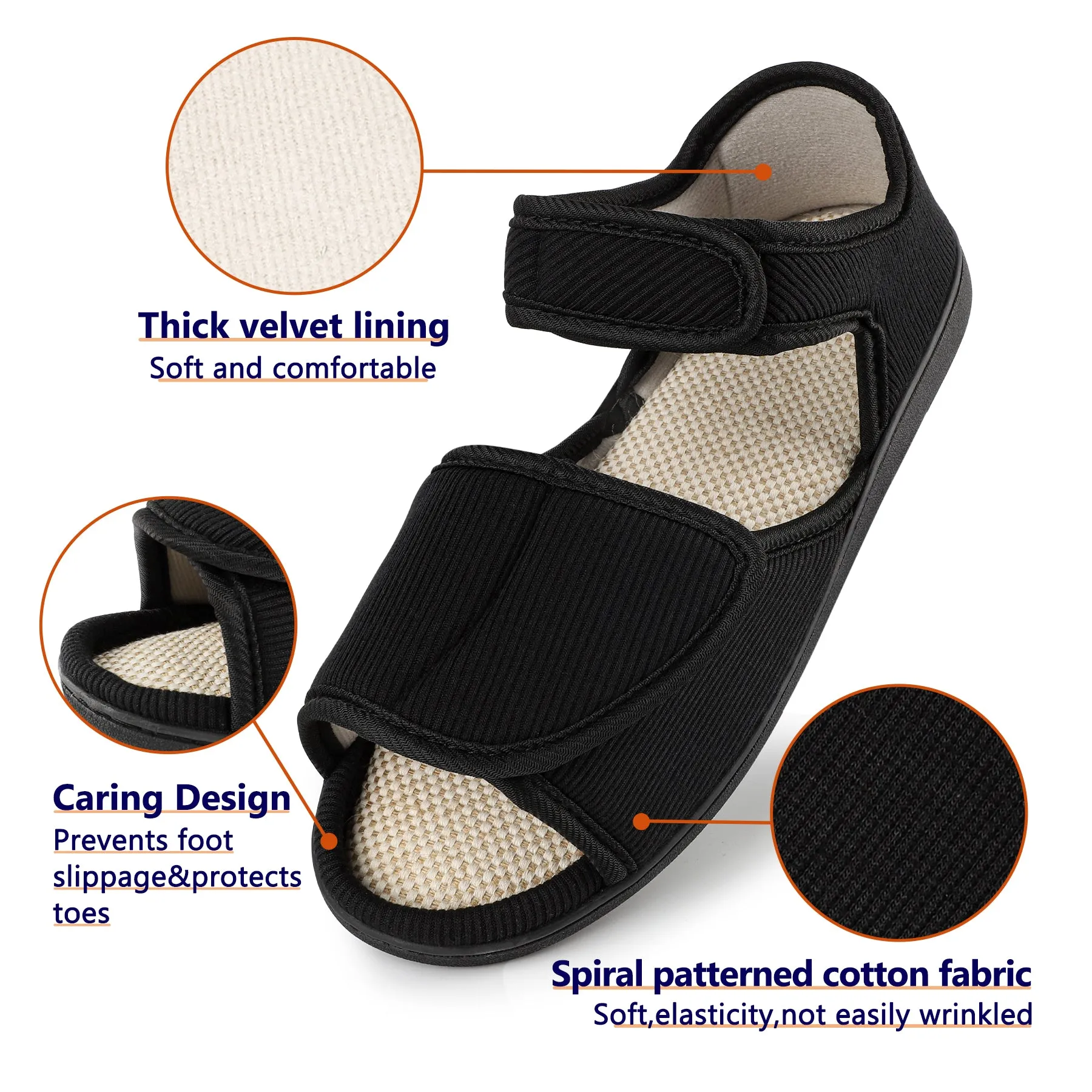 Men Diabetic Sandals Extra Wide Width Open Toe Summer Sandals Edema Footwear Adjustable Arthritis Edema Slippers