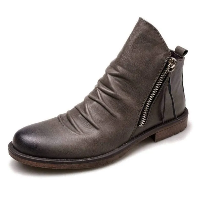 Men Leather Boots 2020 Fashion High-top Tassel Zip PU Leather Shoes Size 48