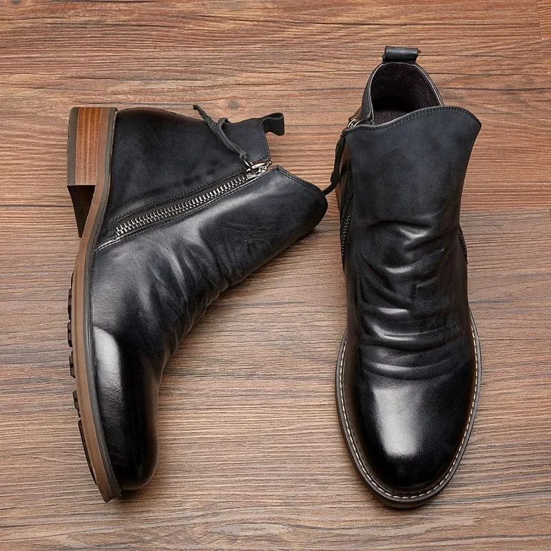Men Leather Boots 2020 Fashion High-top Tassel Zip PU Leather Shoes Size 48