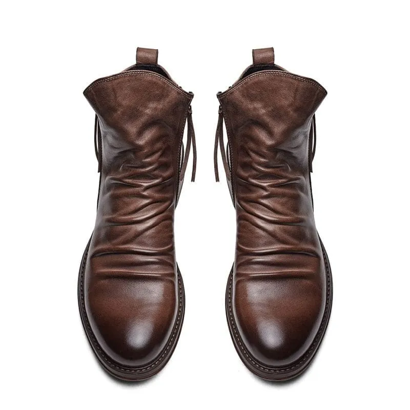 Men Leather Boots 2020 Fashion High-top Tassel Zip PU Leather Shoes Size 48