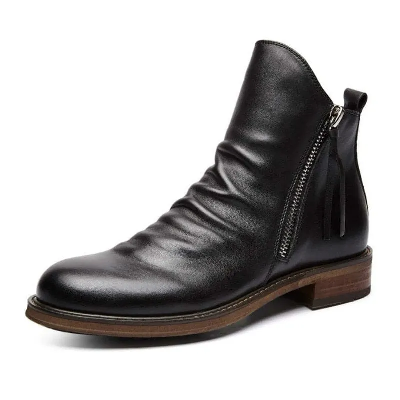 Men Leather Boots 2020 Fashion High-top Tassel Zip PU Leather Shoes Size 48