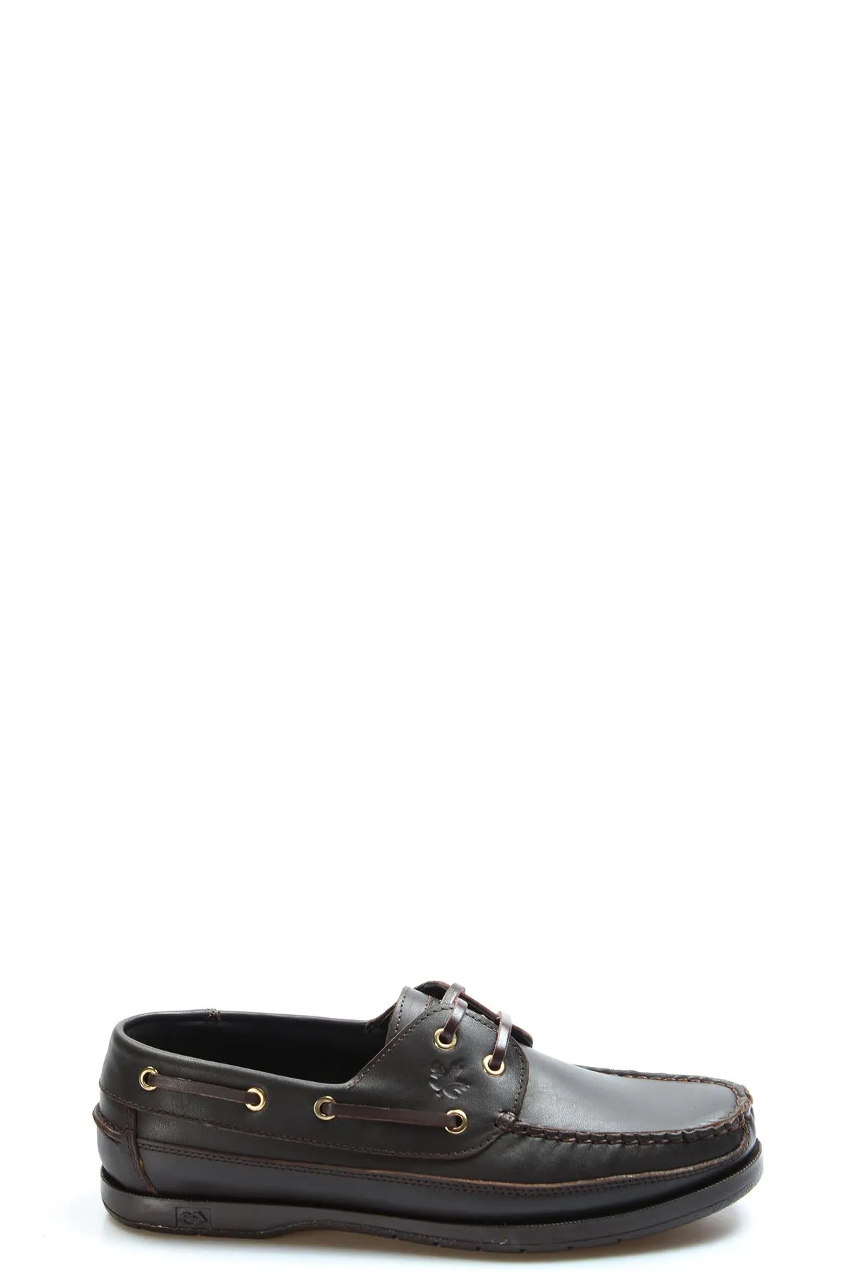 Men's Brown Leather Boat Shoes with Brass Eyelets - Wessi