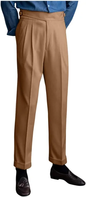 Men's High Waist Dress Pants Business Casual Slim Fit Bottoms Pleated Tailored Trousers Officewear Style