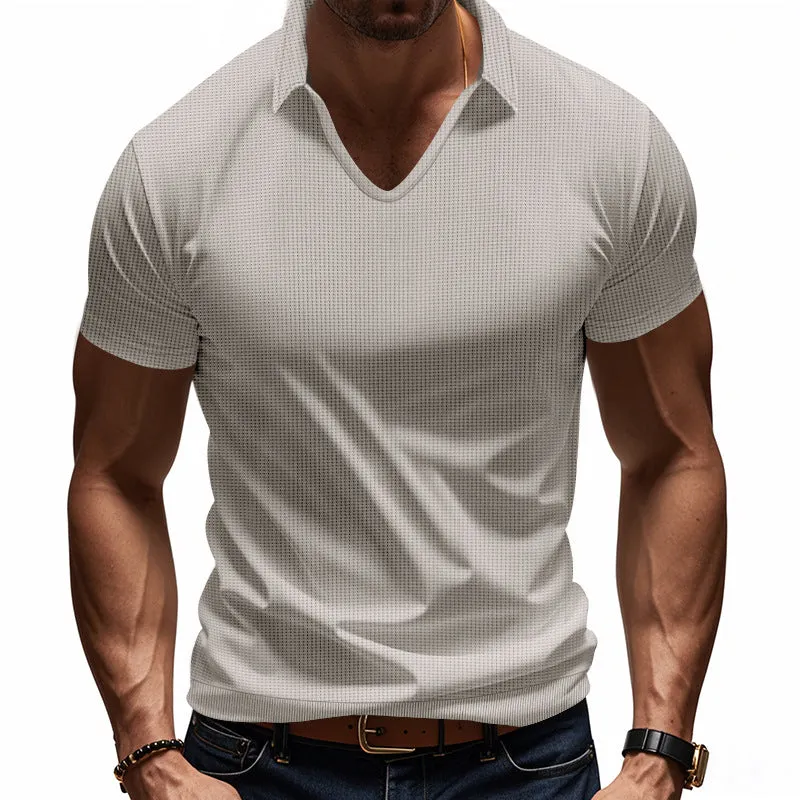 Mens Polo Shirt  Breathable Cotton  Relaxed Fit  V-Neck Minimalist Casual Style