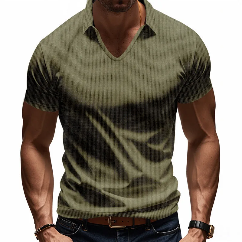 Mens Polo Shirt  Breathable Cotton  Relaxed Fit  V-Neck Minimalist Casual Style