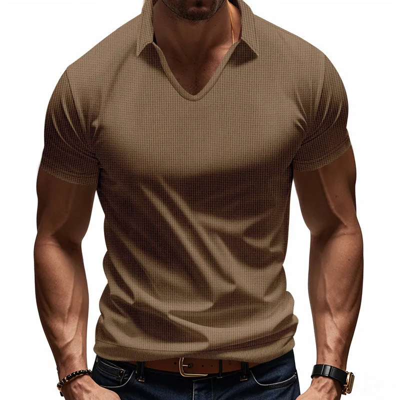 Mens Polo Shirt  Breathable Cotton  Relaxed Fit  V-Neck Minimalist Casual Style