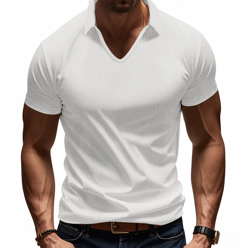 Mens Polo Shirt  Breathable Cotton  Relaxed Fit  V-Neck Minimalist Casual Style
